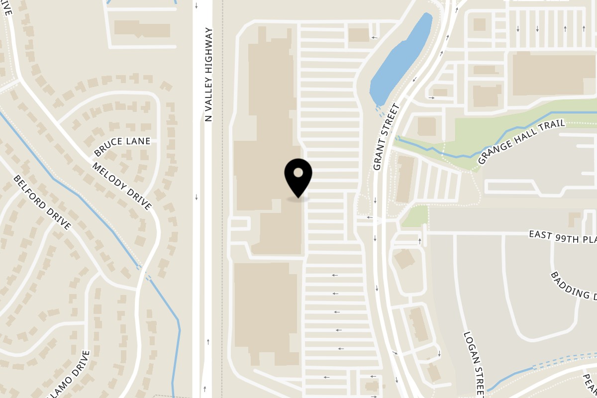 Map showing the location of Saigon Bowl - Thornton on 9931 Grant St in Denver
